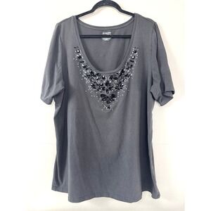 Y2K Whimsigoth 3X Top Embellished Beaded V-Neck Tee Layers Fairy Grunge Blouse